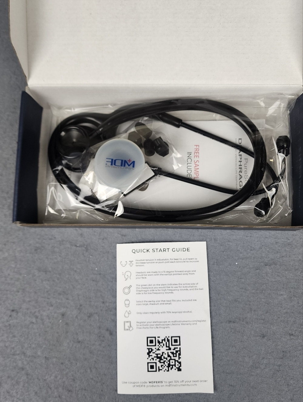 NWT Black MDF Instruments Diagnostics Stethoscope with Extra Eartips MDF747XP